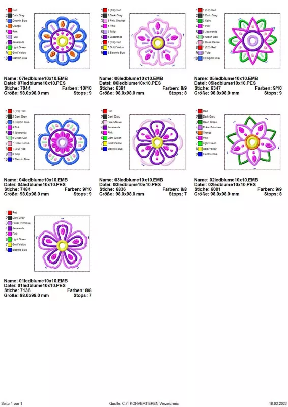 Übersicht Stickdateien LED Flowers